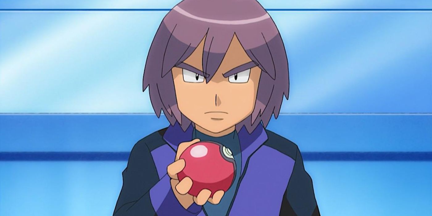 Paul holding a Pokéball in the Pokémon anime