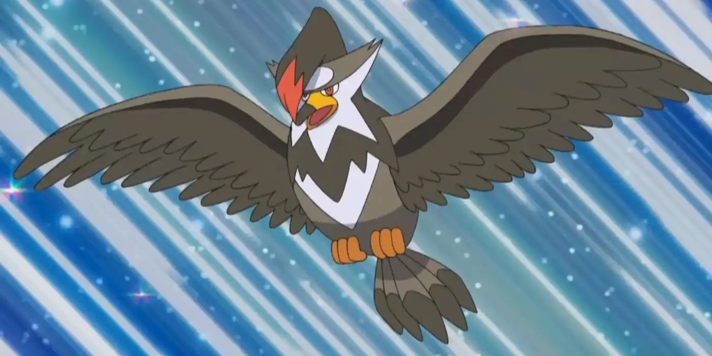 Staraptor flying in the Pokémon anime