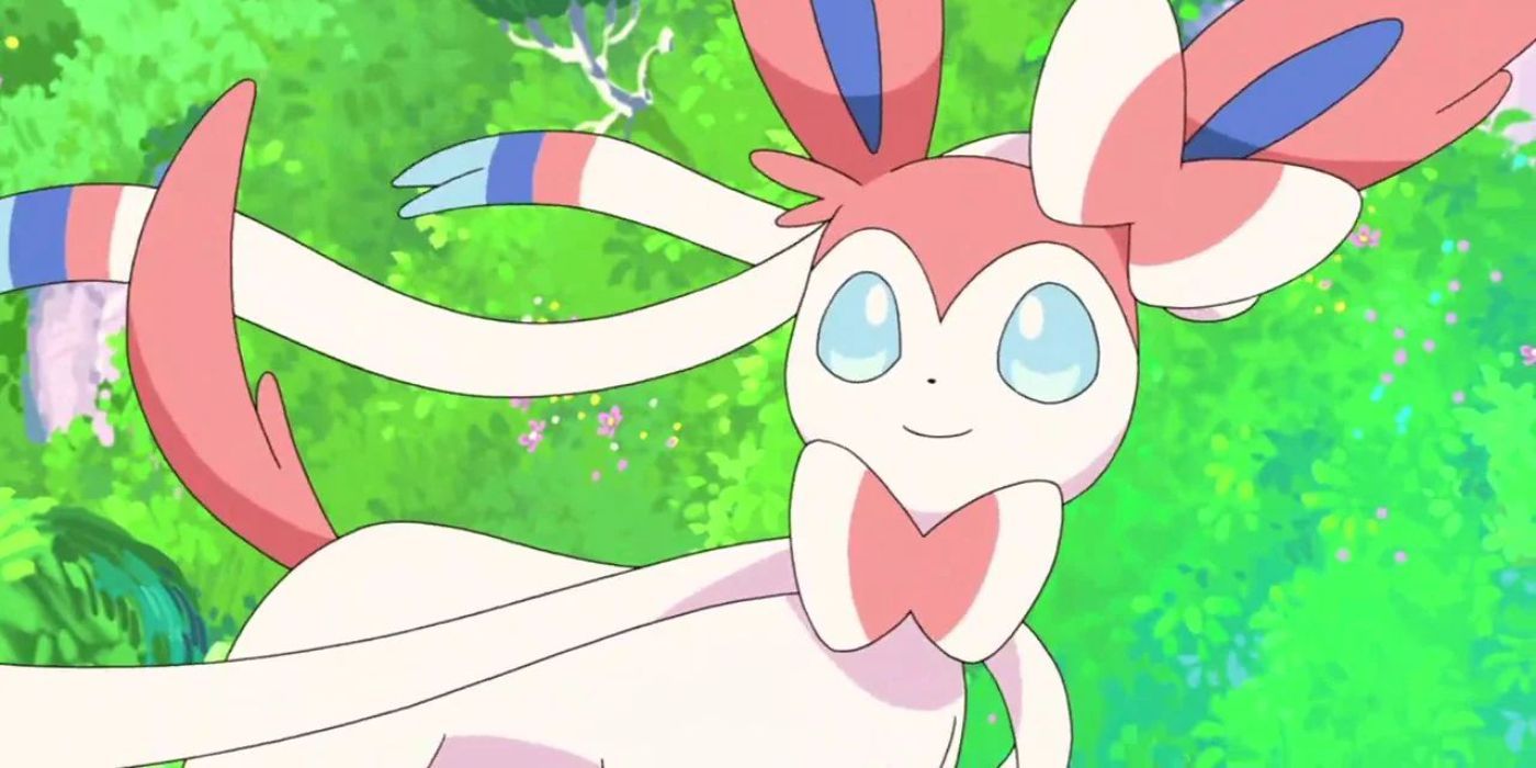 Sylveon smiles in a green field
