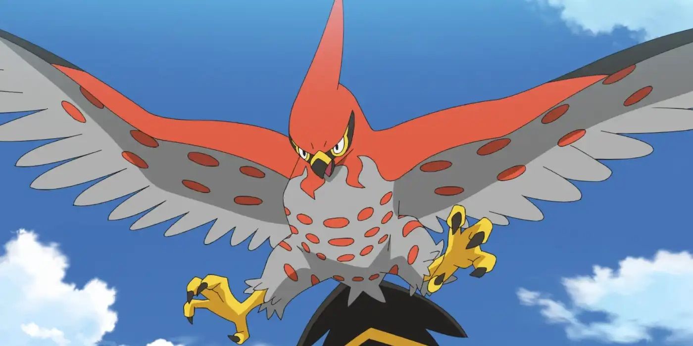Talonflame flying in the sky in Pokémon anime