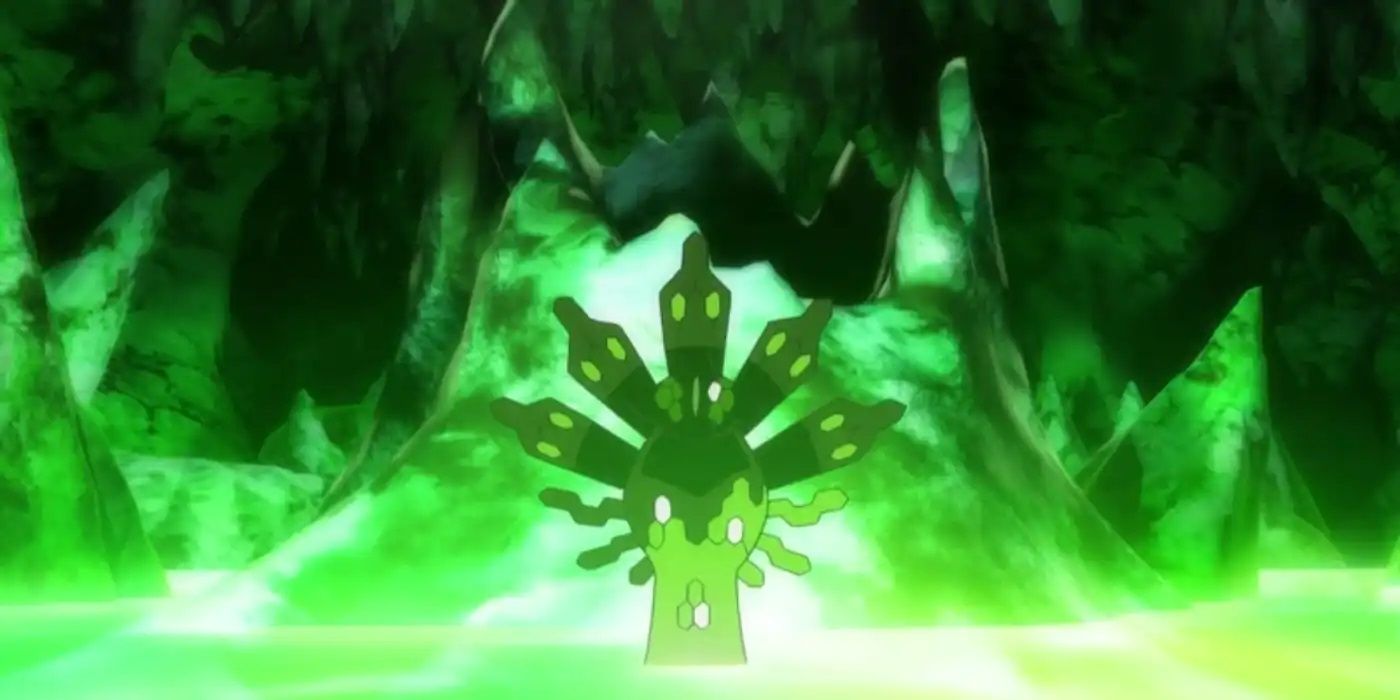 Zygarde 50% stands in the middle of a glowing cave