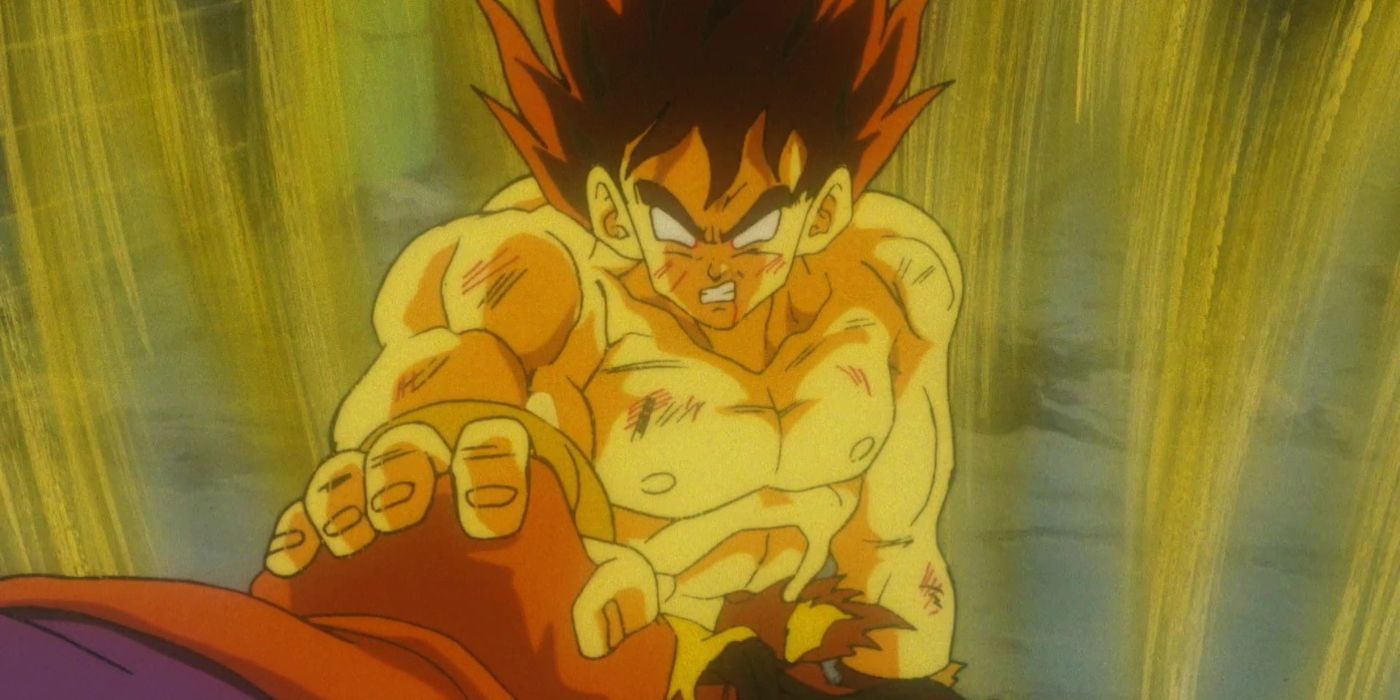 Pseudo Super Saiyan Goku holding a fist in Dragon Ball Z