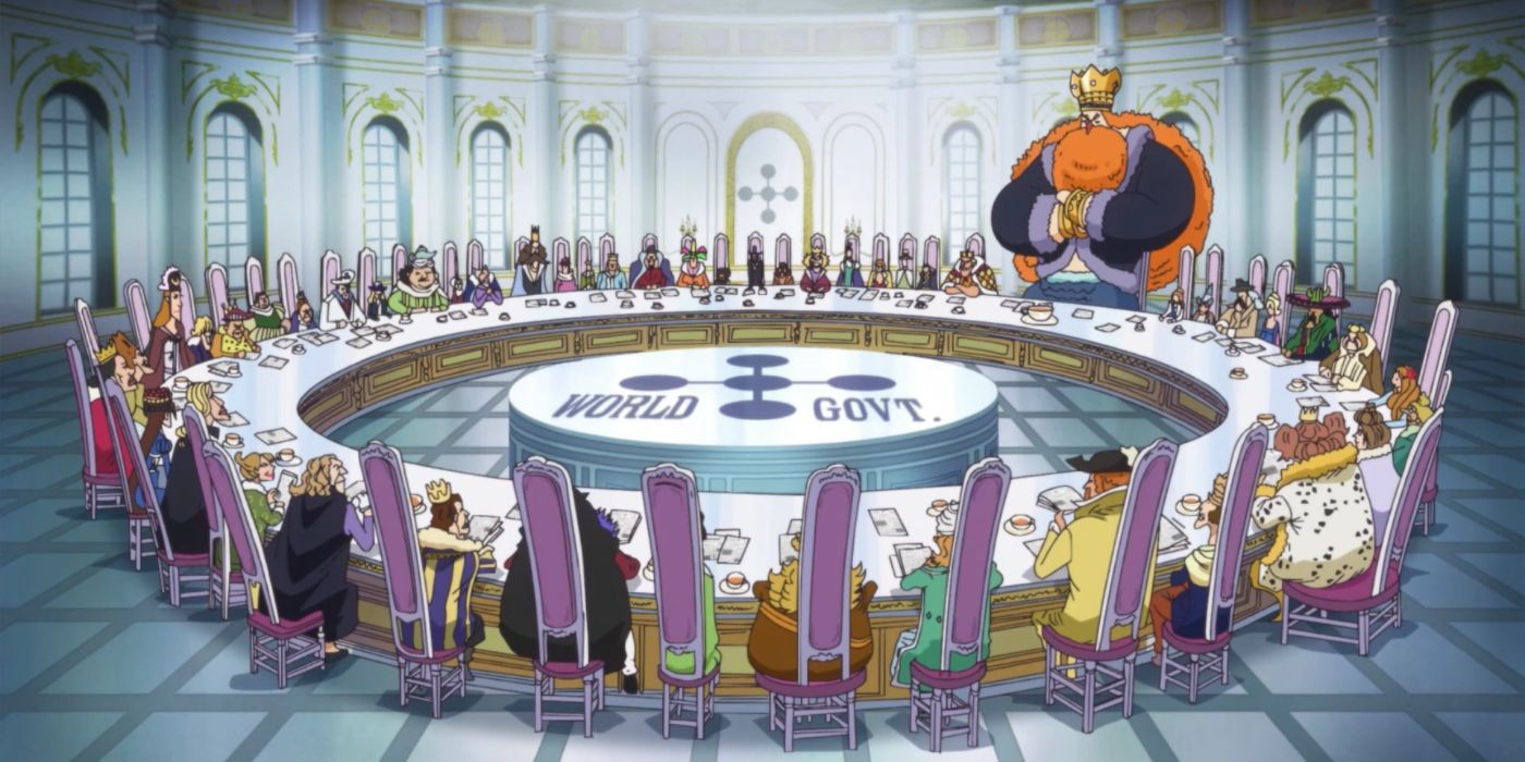 Kings and queens of One Piece sitting around a table at the Reverie
