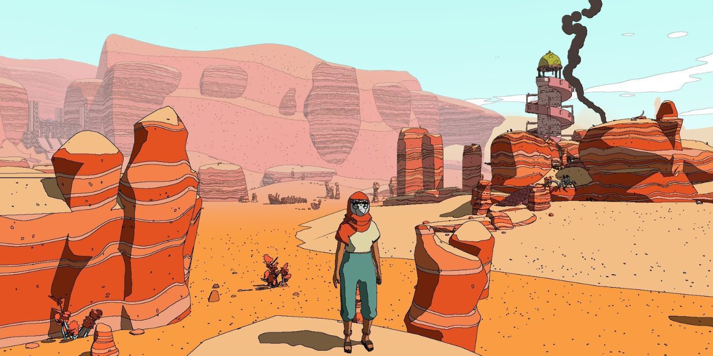The nameless traveller stands on a mesa in Midden in &lsquo;Sable&rsquo;