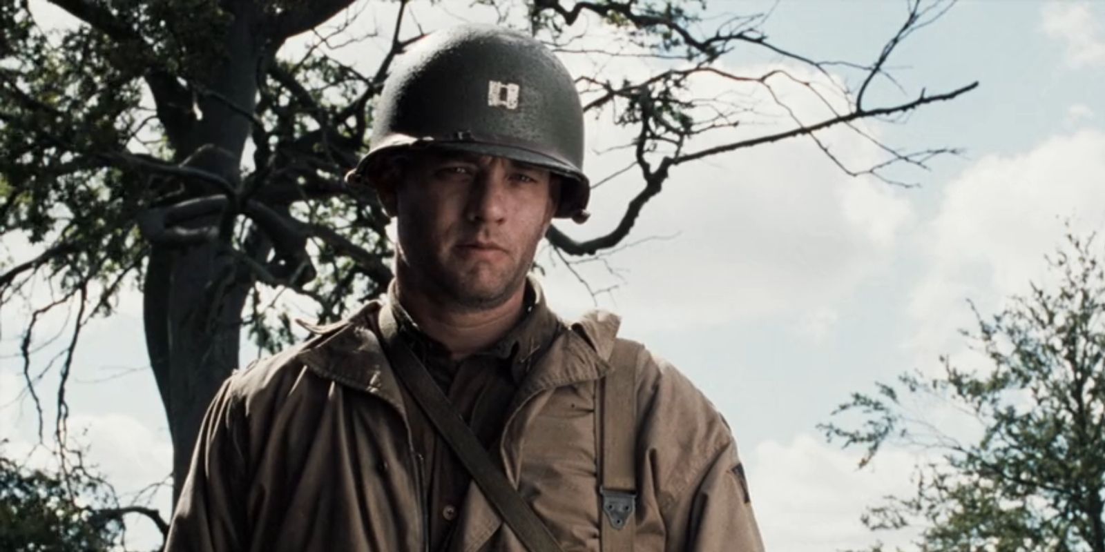 Captain John Miller, played by Tom Hanks, looks solemn in 'Saving Private Ryan'.