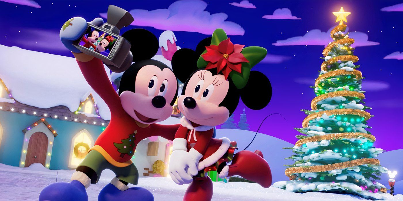 Mickey Mouse and Minnie Mouse take a photo at 