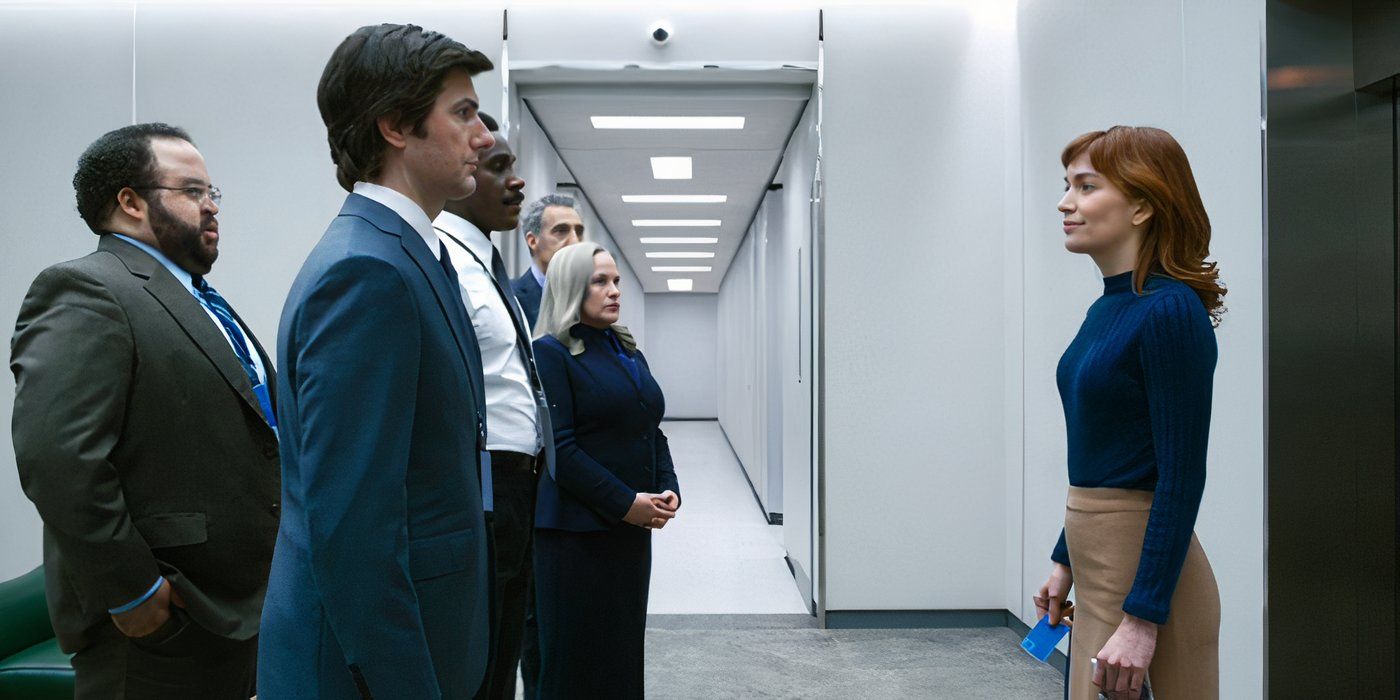Helly R. (Britt Lower) eagerly prepares to leave the Severed Floor with a resignation for her outie in &lsquo;Severance&rsquo;.