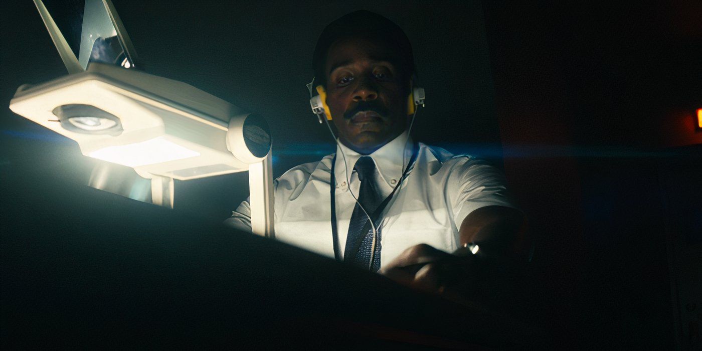 Mr. Milchick (Tramell Tillman) operates recording equipment in the Break Room in &lsquo;Severance&rsquo;.