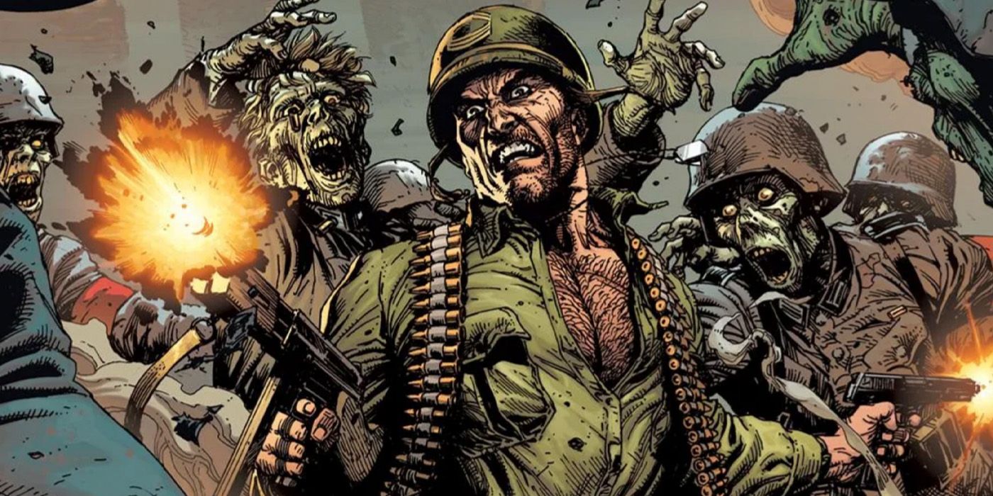 Sgt. Rock battles a horde of zombies in 'Sgt. Rock vs. the Army of the Dead.'