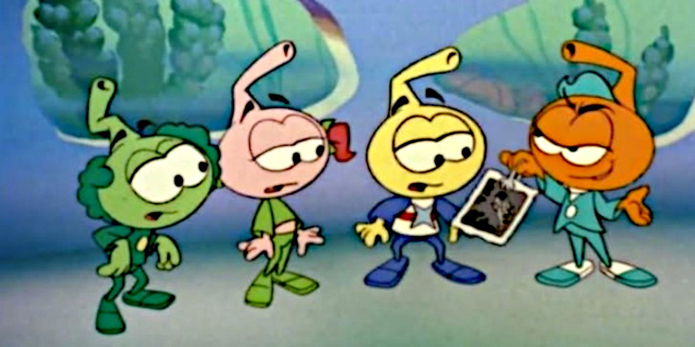 Junior shows Tooter, Casey, and Allstar a picture in Snorks