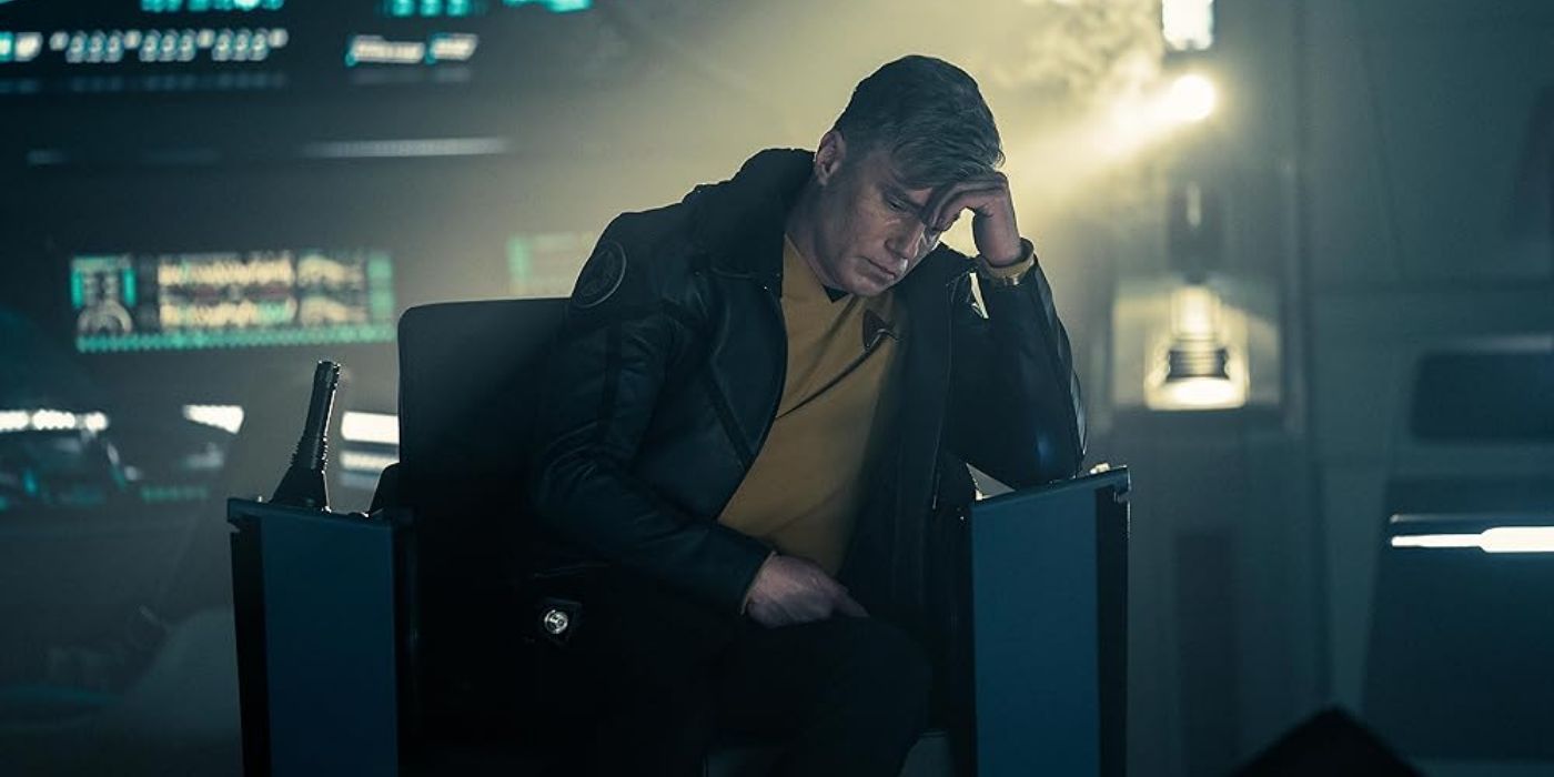 Captain Pike (Anson Mount) sitting in a chair in Season 1, Episode 9 "All Those Who Wander" in 'Star Trek: Strange New Worlds'