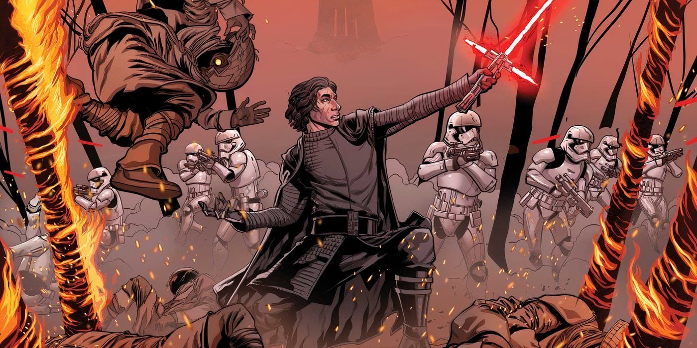 Kylo Ren leading Stormtroopers in Marvel's 'Star Wars: The Rise of Skywalker Comic'