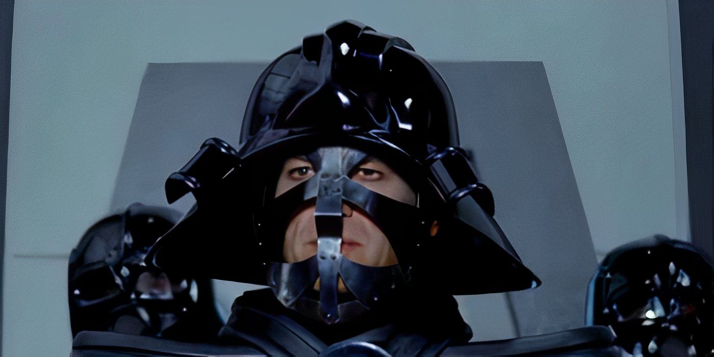 A man in a black helmet in Starcrash