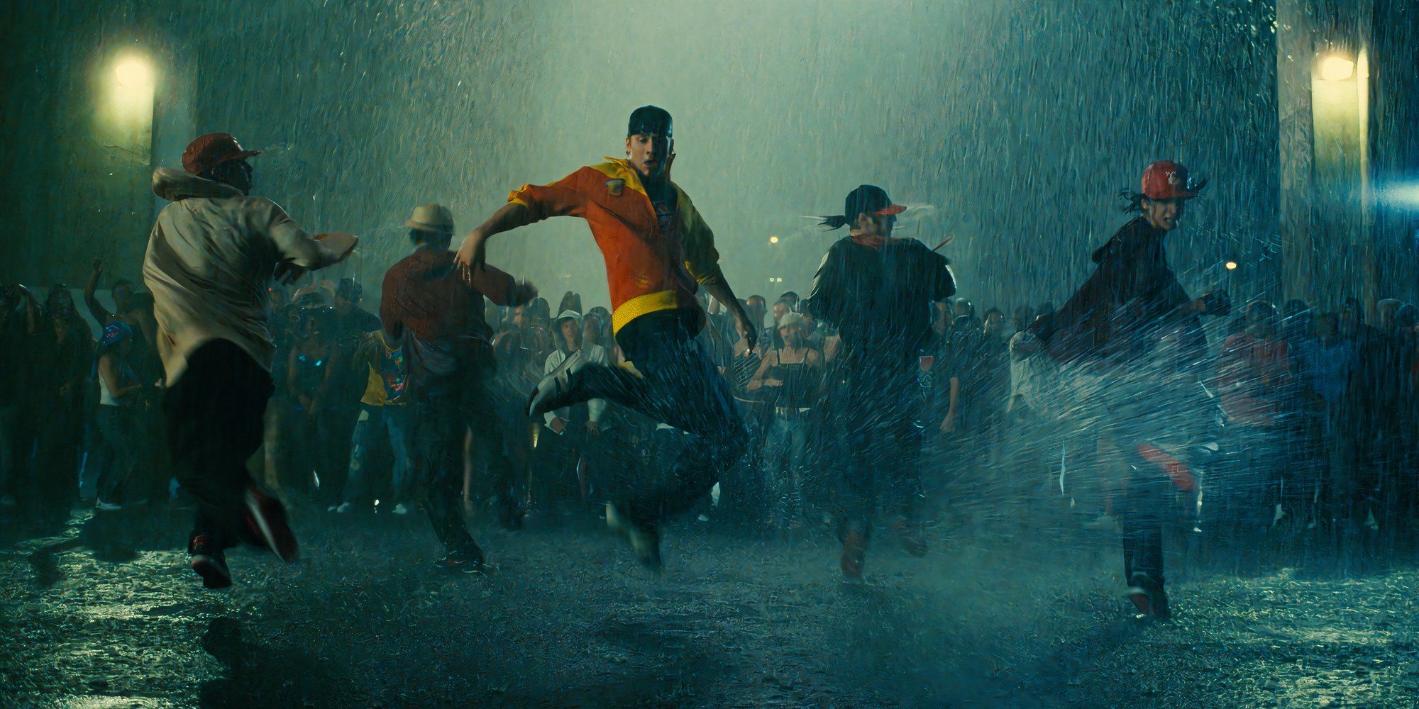 Robert Hoffman and others dance in the rain in Step Up 2: The Streets.