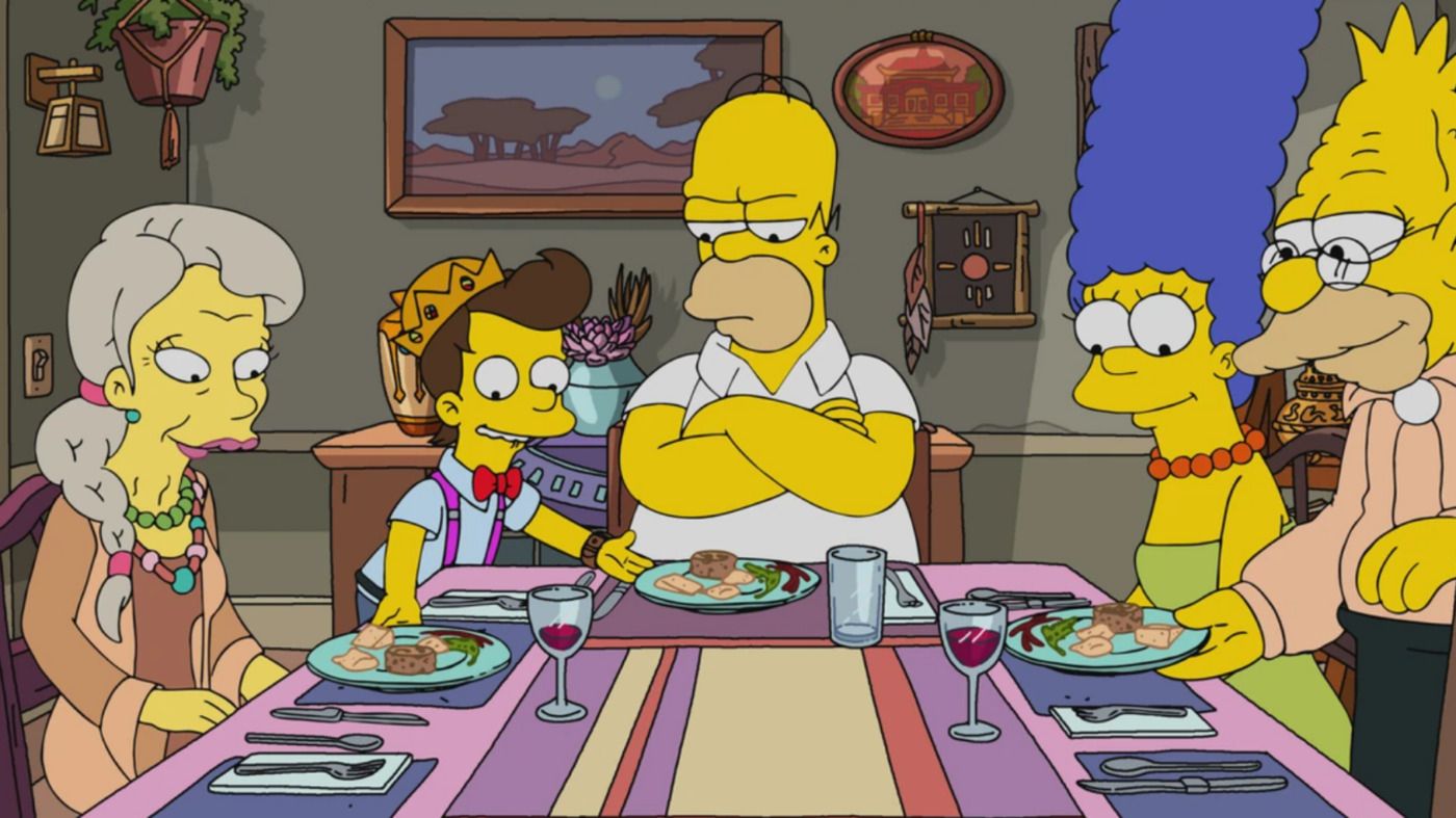 Homer and his family at Thanksgiving Dinner 