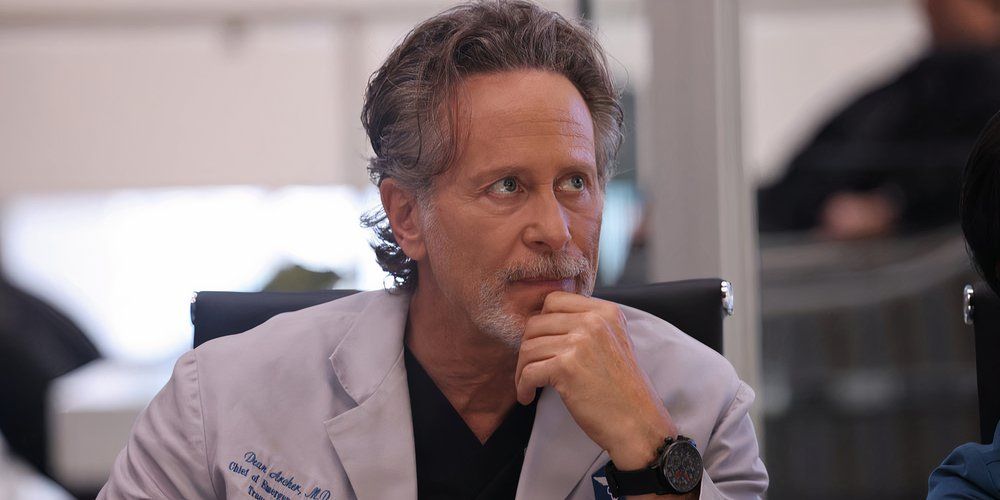 actor steven weber in chicago med season 10 episode 4 wearing a white coat