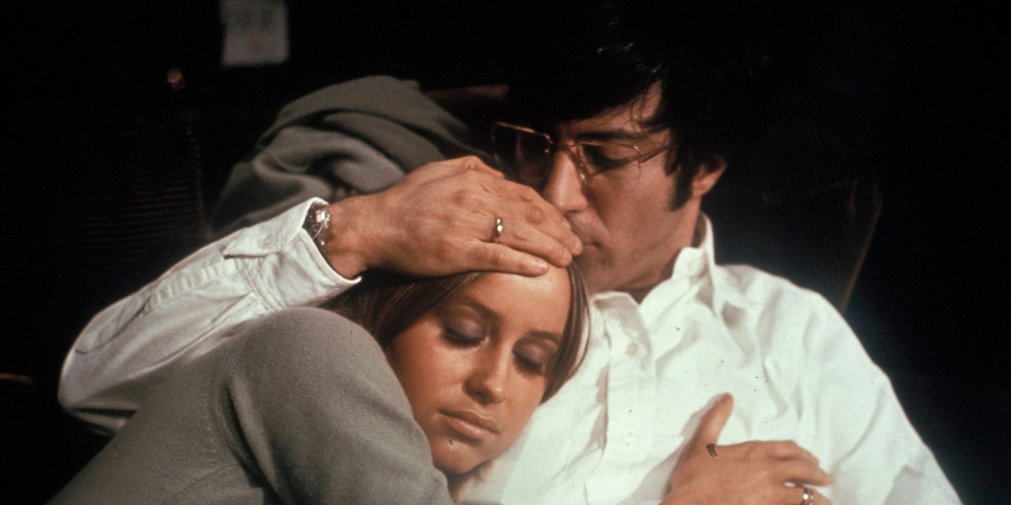 Dustin Hoffman caresses Susan George in Straw Dogs