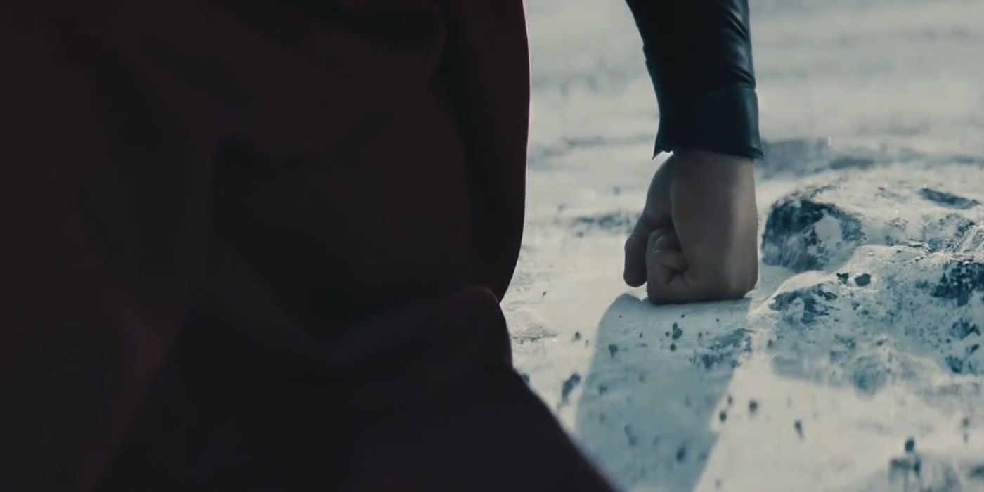 Superman's fist on the arctic ground in Man of Steel