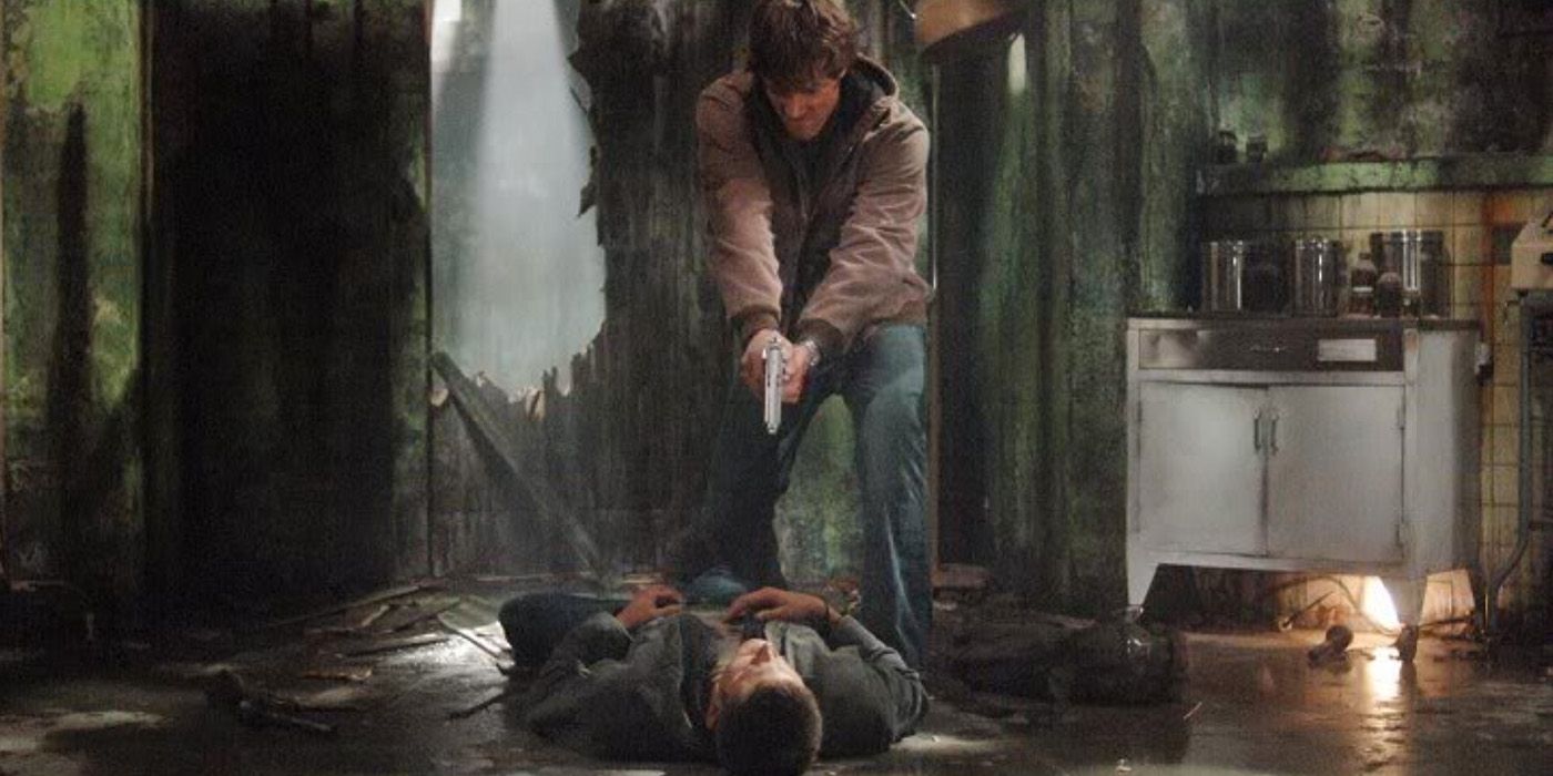 Sam Winchester (Jared Padalecki) holds his brother Dean (Jensen Ackles) at gunpoint in &lsquo;Supernatural&rsquo;