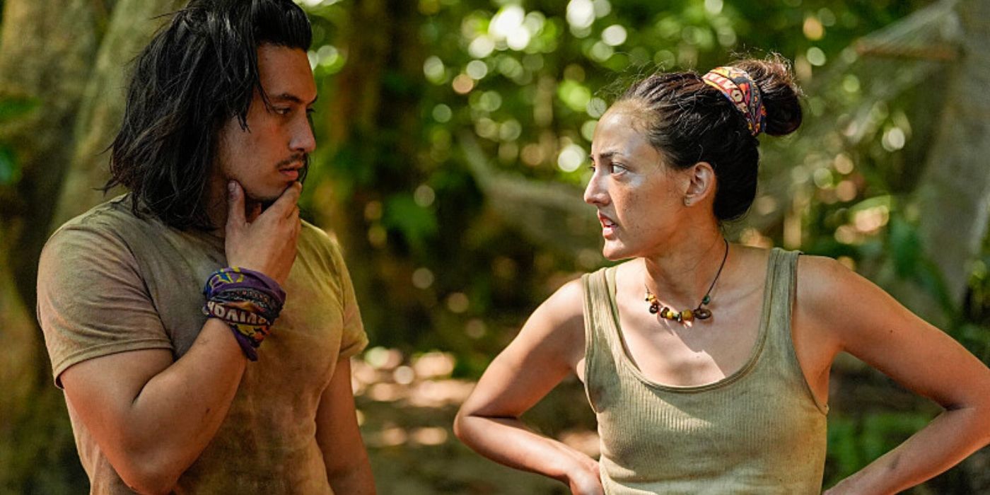 Andy and Rachel chat at camp on 'Survivor 47.'