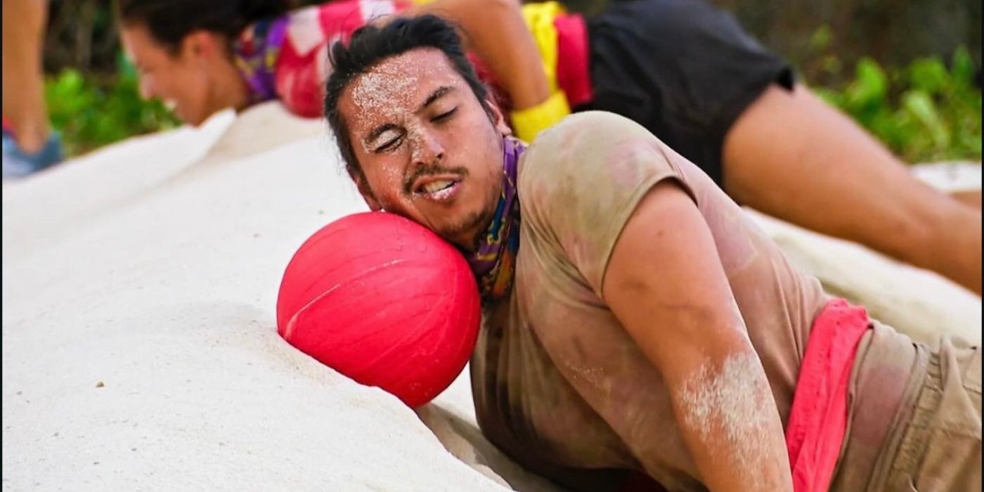 Andy Rueda smashes his face into the ball during the challenge on &lsquo;Survivor 47.'