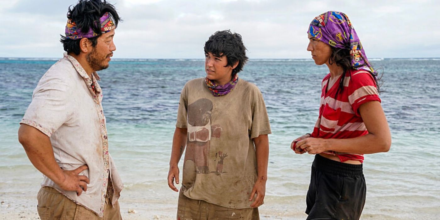 Sol, Teeny, and Genevieve chat on the beach on 'Survivor 47.'