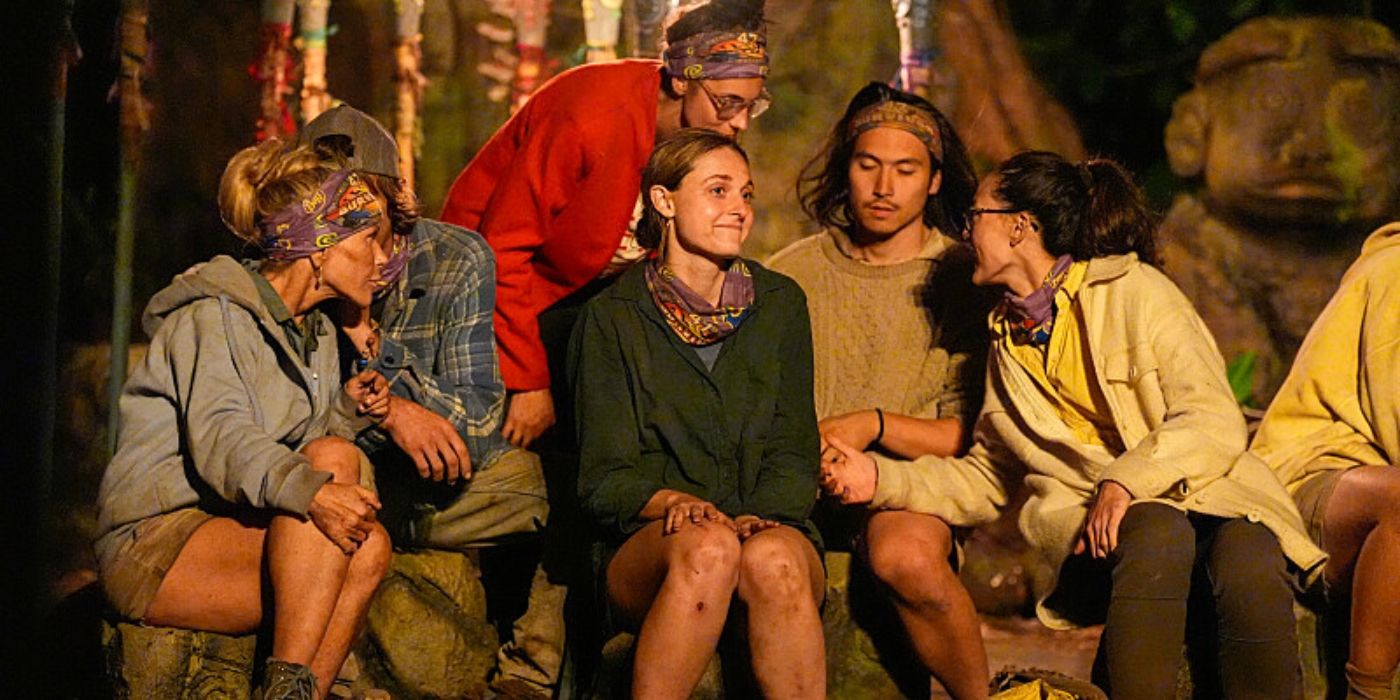 The castaways scramble at Tribal Council on &lsquo;Survivor 47.'