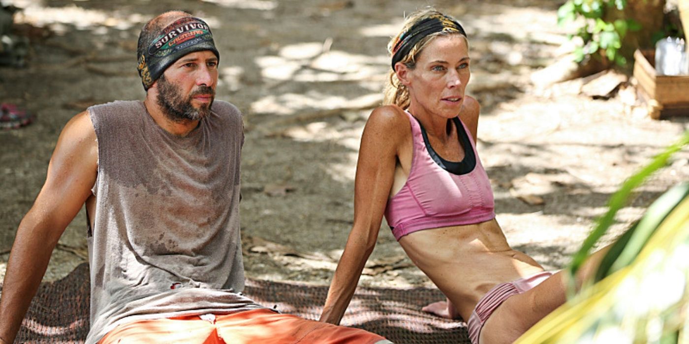 Tony Vlachos and Trish Hegarty sit at camp on &lsquo;Survivor: Cagayan.'