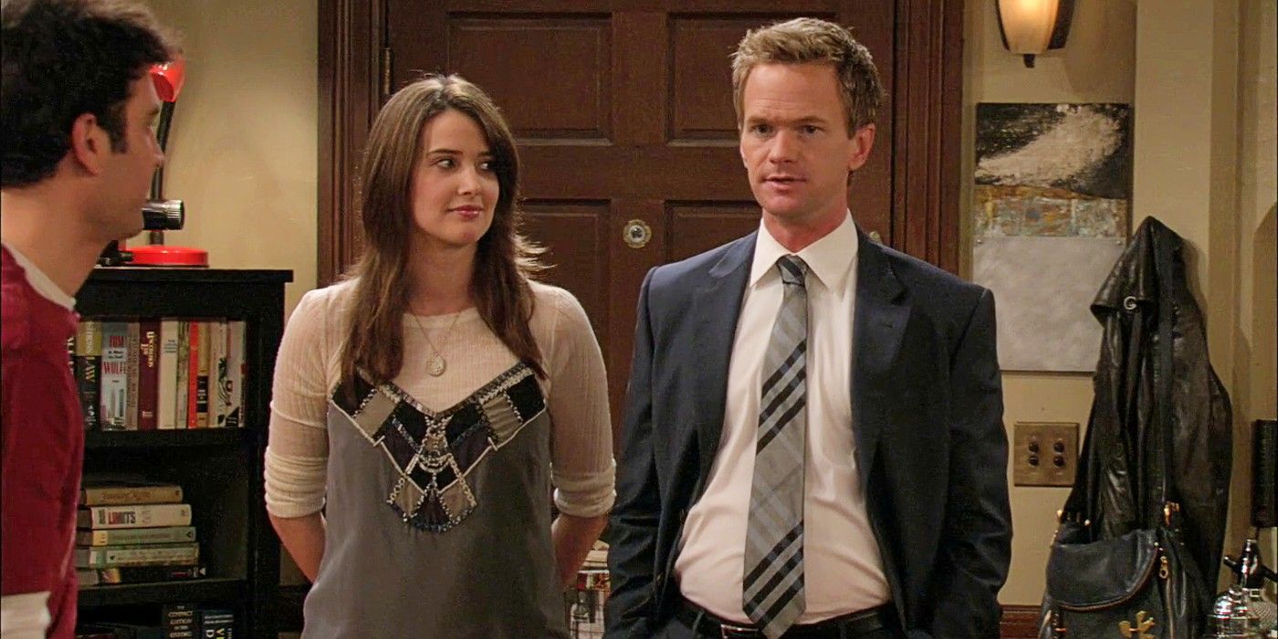 Robin &amp; Barney stand next to each other with awkward tension in How I Met Your Mother episode The Rough Patch.