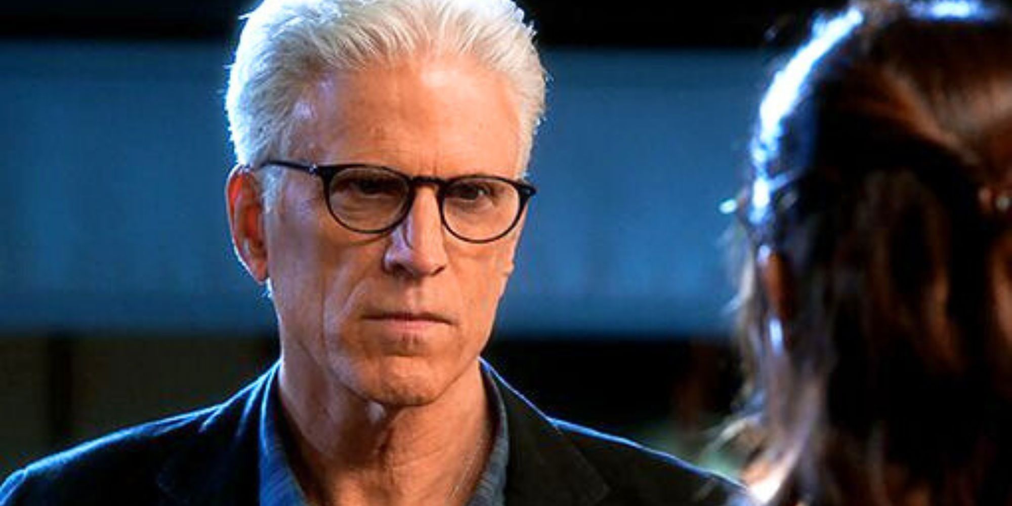 Ted Danson, who plays DB Russell, looks serious as he talks to someone from CSI.