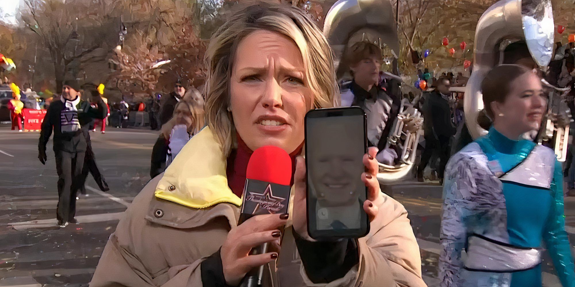 NBC reporter Dylan Dreyer shows Joe Biden calling into a broadcast for the Macy&rsquo;s Thanksgiving Day Parade.