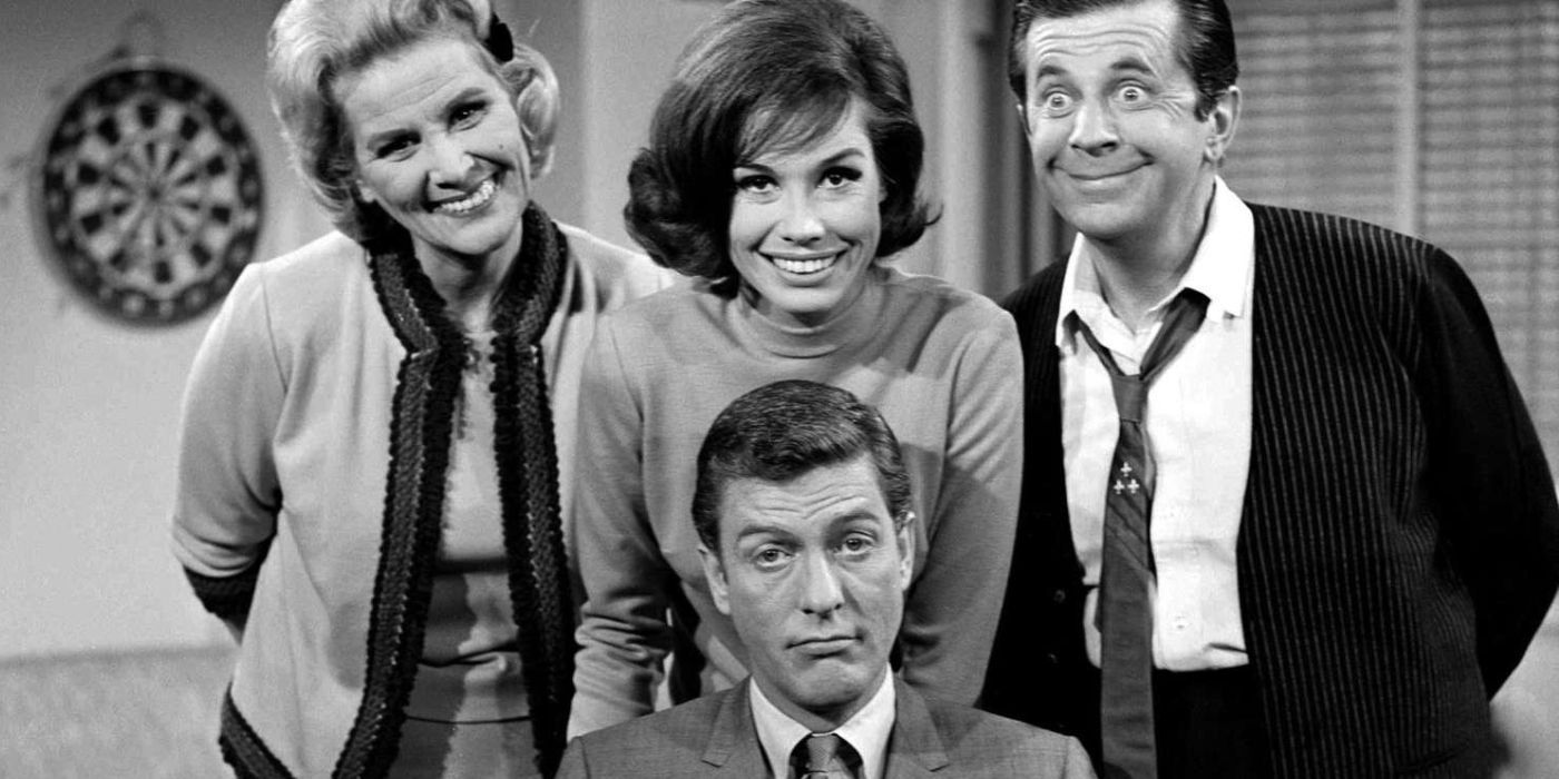 The cast of The Dick Van Dyke Show pose for a promotional photo.