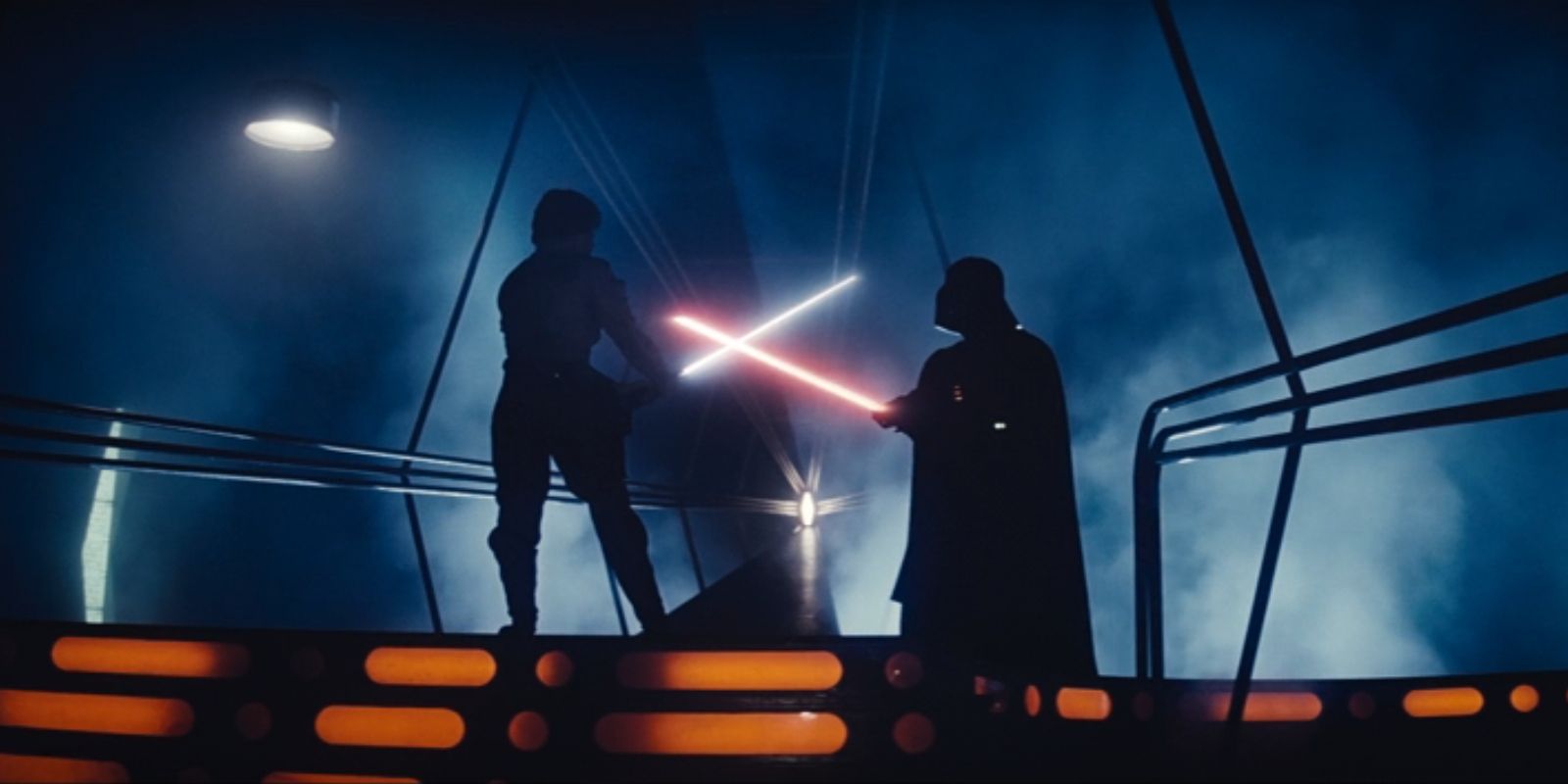 Luke Skywalker and Darth Vader cross lightsabers in 'Star Wars: Episode V – The Empire Strikes Back'.