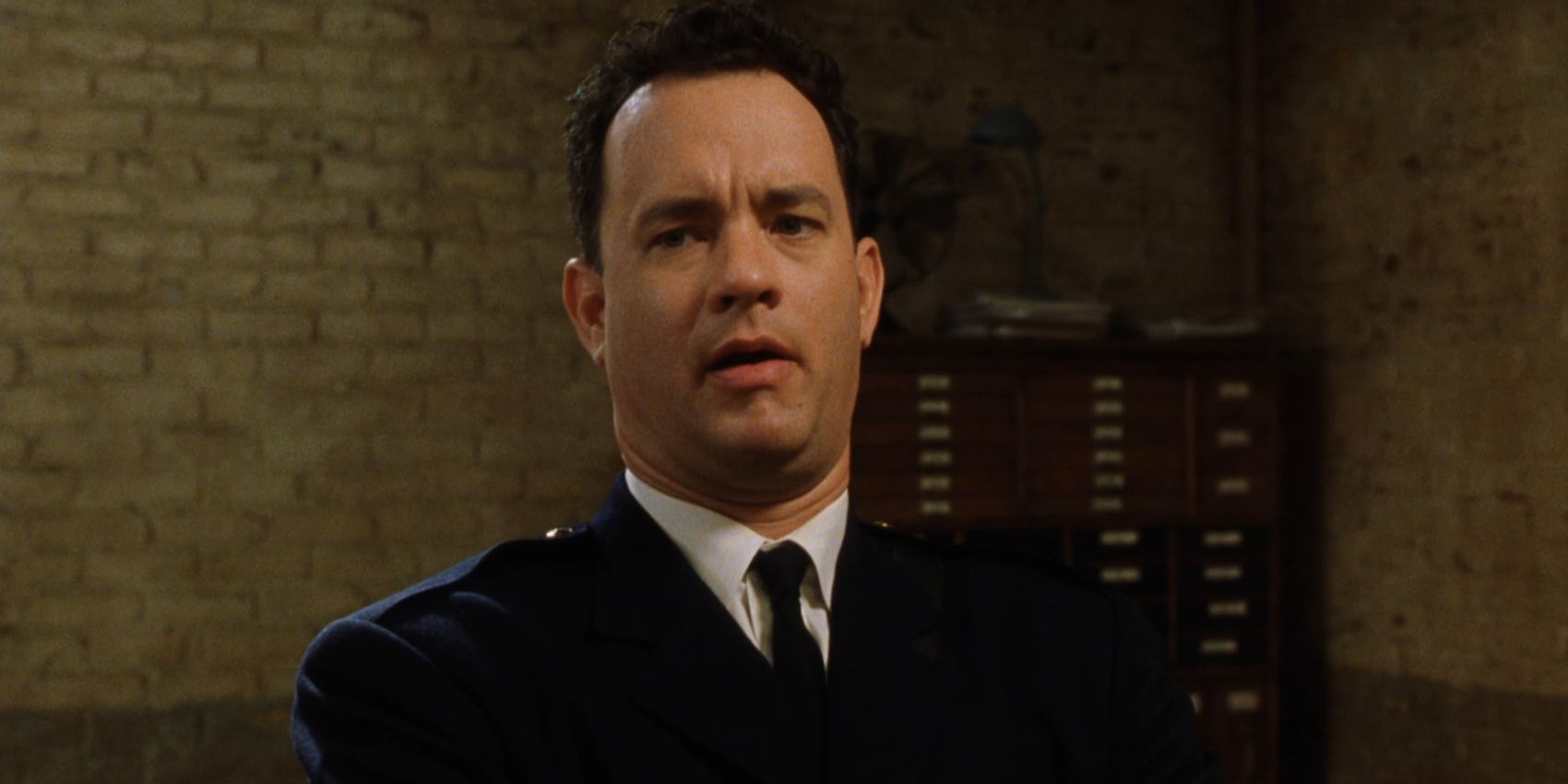 Paul Edgecomb, played by Tom Hanks, looks serious in 'The Green Mile'.