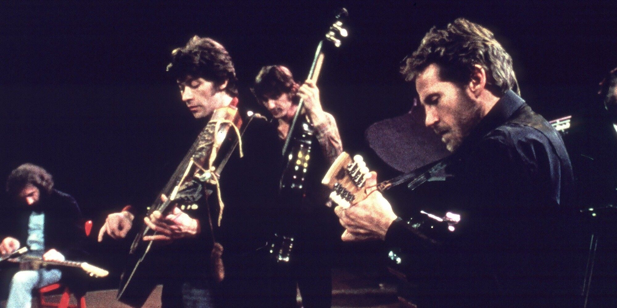 Members of The Band performing live in The Last Waltz.
