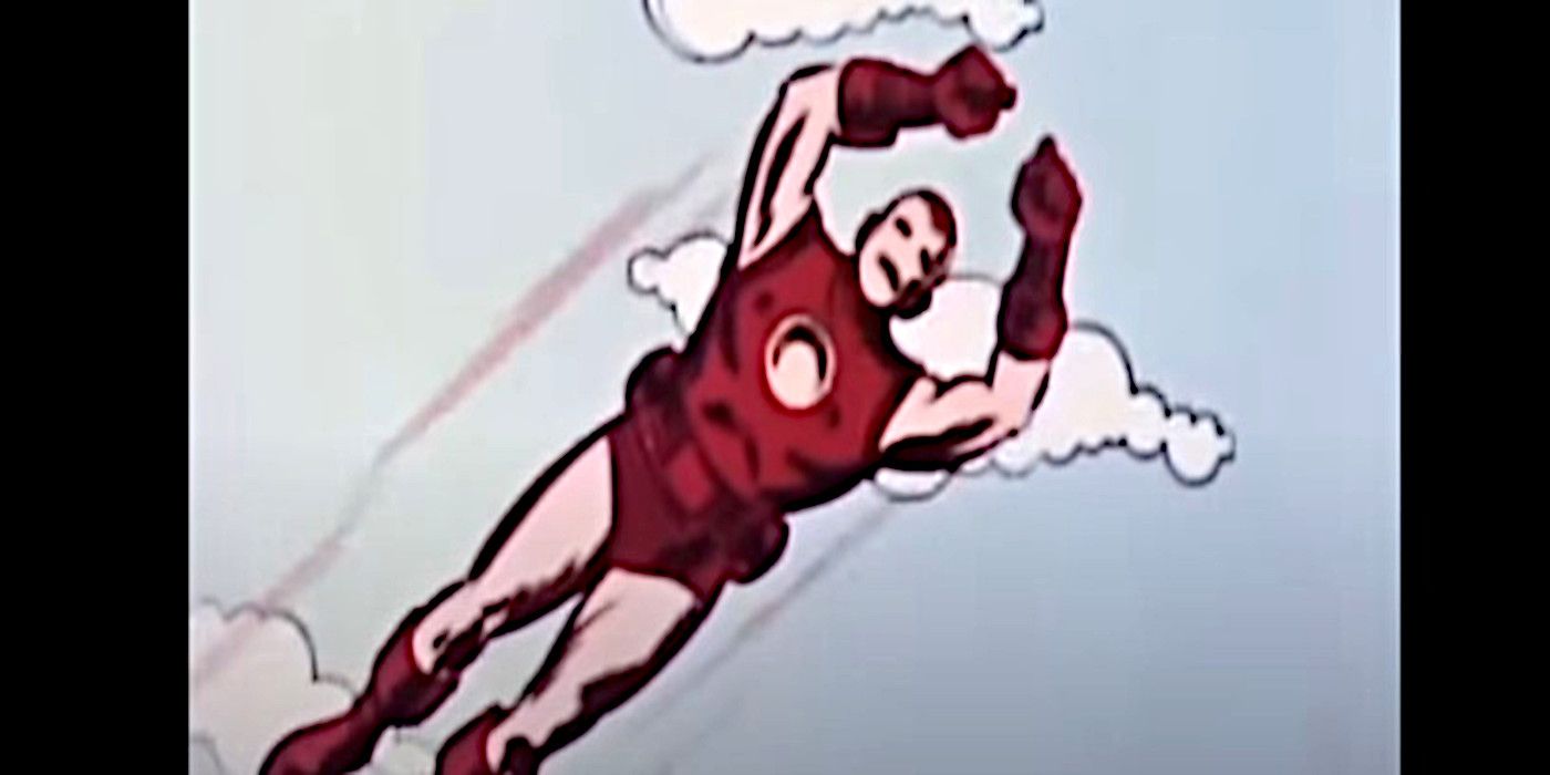 Iron Man flies in the sky in The Marvel Superheroes