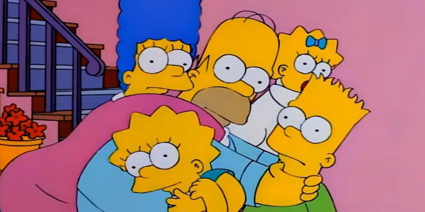 The Simpsons are caught in a touching family moment, strangling Bart (Nancy Cartwright), in &lsquo;The Simpsons&rsquo; &ldquo;Miracle on Evergreen Terrace&rdquo;