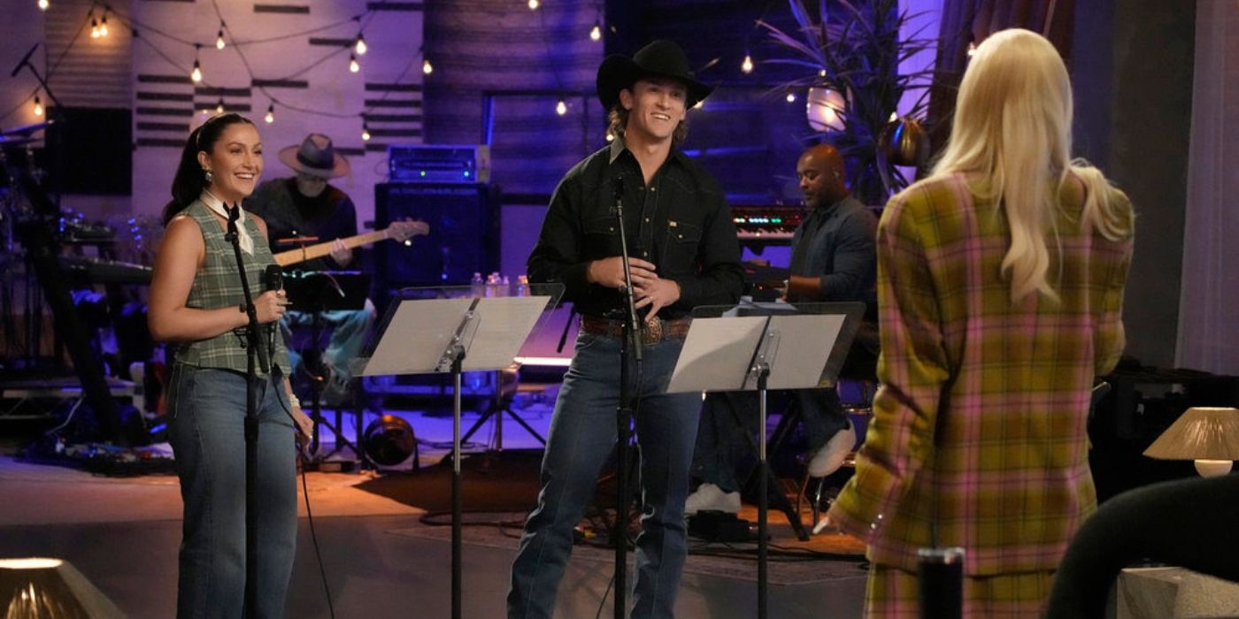 Camryn Brooks and Rowdy Shea during their coaching session with Gwen Stefani on 'The Voice' Season 26.