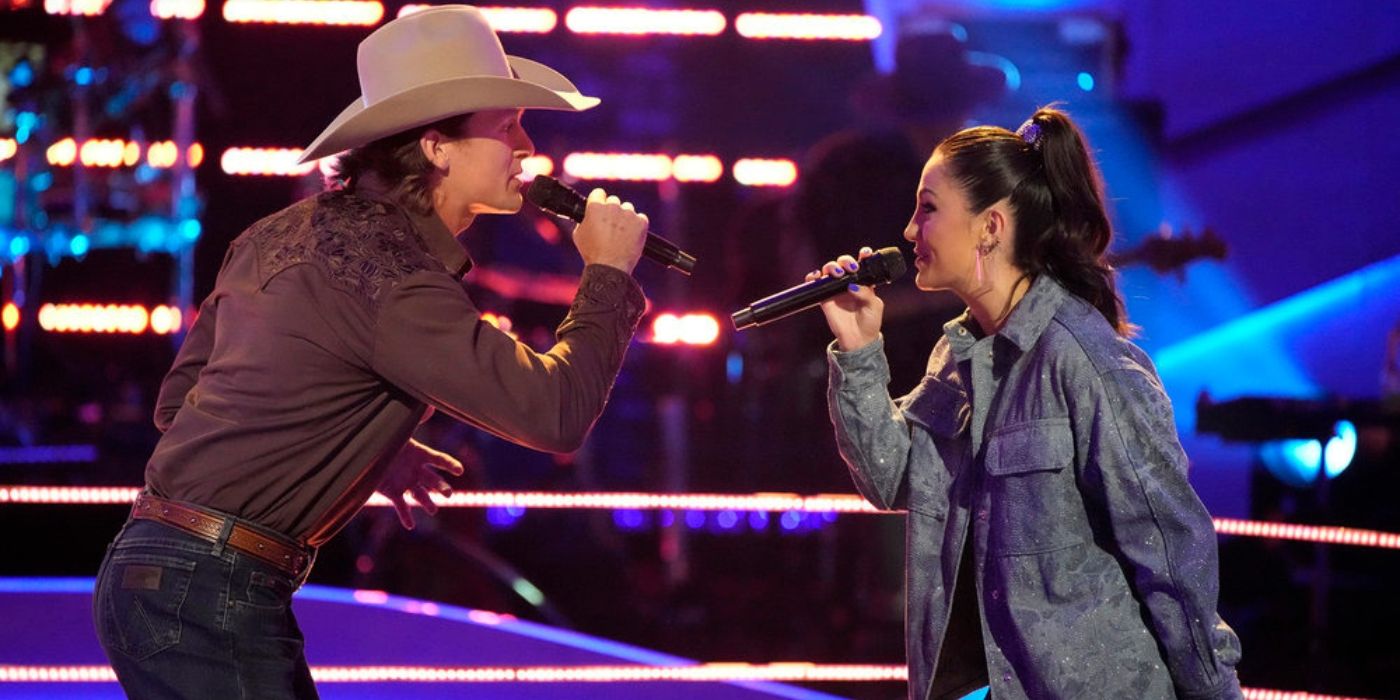 Rowdy Shea and Camryn Brooks during the Battle Round on 'The Voice' Season 26.