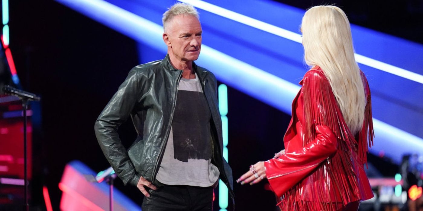 Sting and Gwen Stefani during coaching on 'The Voice' Season 26.