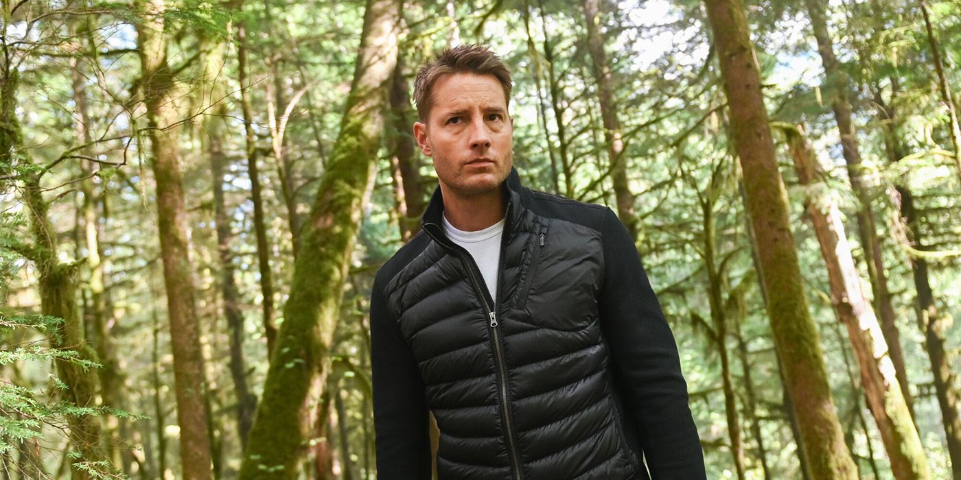 Justin Hartley standing in the woods on Tracker Season 2 Episode 6