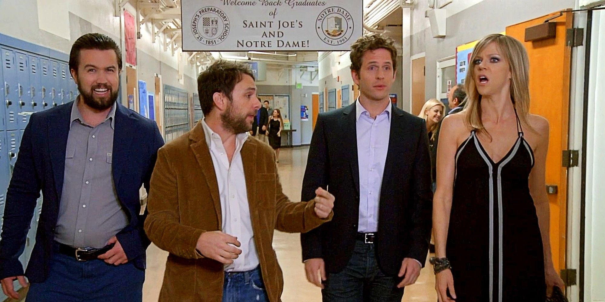 Mac McDonald, Charlie Kelly, Dennis Reynolds & Dee Reynolds at a reunion It's Always Sunny in Philadelphia