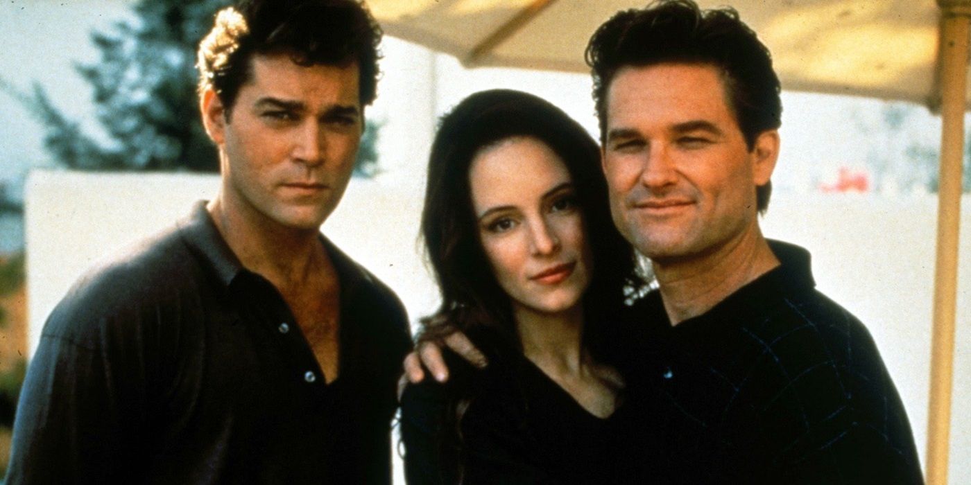 Ray Liotta, Madeleine Stowe, and Kurt Russell in a promotional photo for Unlawful Entry (1992)