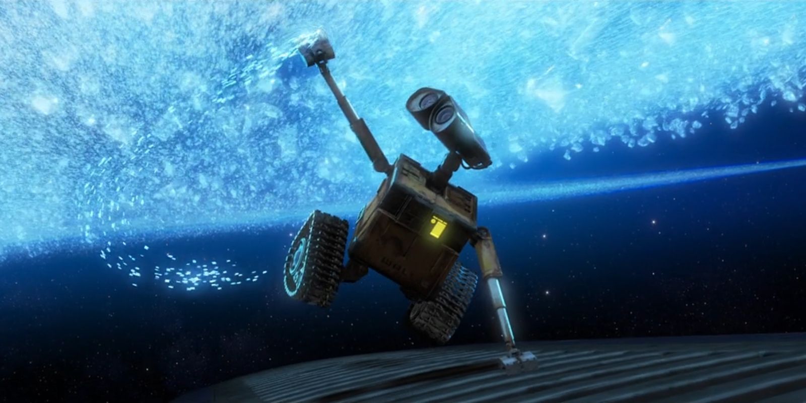 WALL-E the robot marvels at space dust in 'WALL-E'.