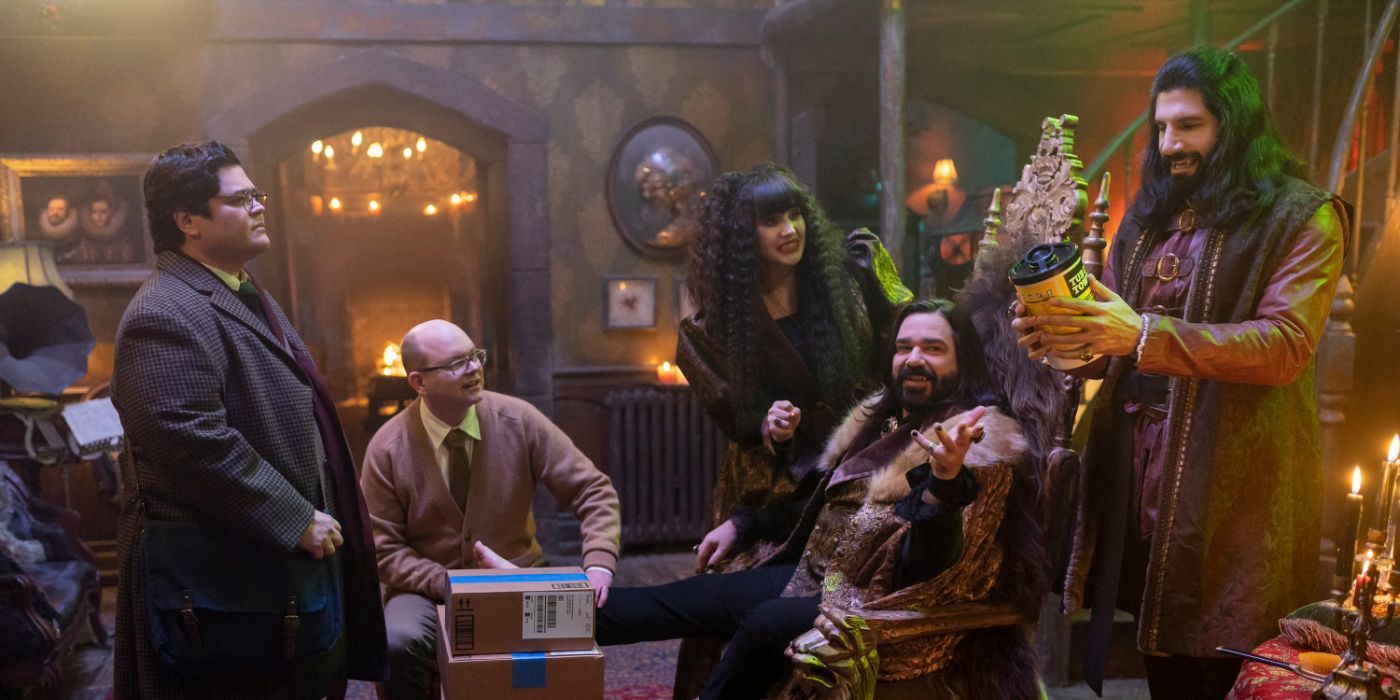 Guillermo, Colin, Nadja, Laszlo, and Nandor in 'What We Do in the Shadows' Season 6.