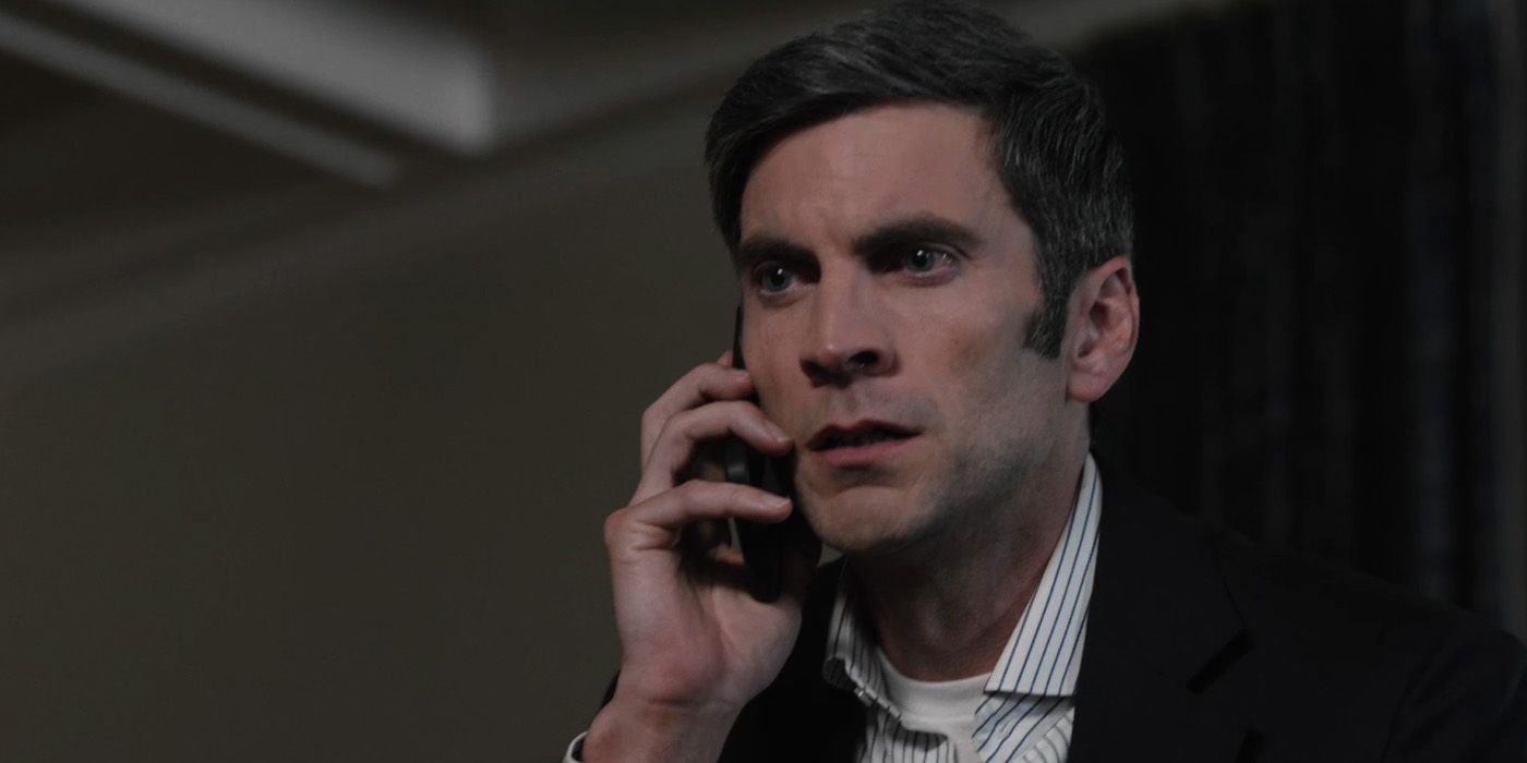Jamie Dutton (Wes Bentley) on the phone hearing bad news in the 'Yellowstone' episode Three Fifty-Three.