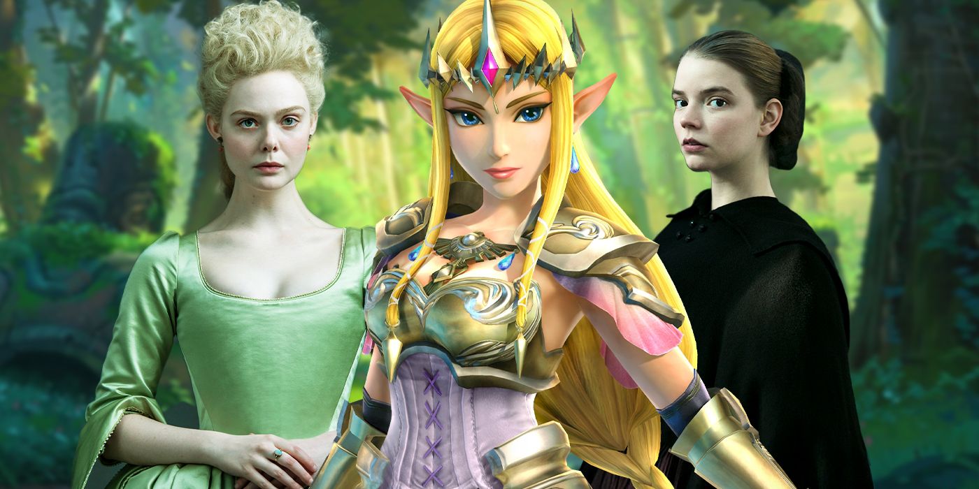 Blended image showing Elle Fanning, Princess Zelda, and Anya Taylor-Joy