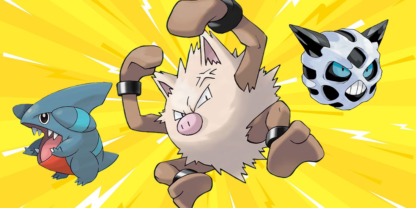 Blended image showing Gible, Mankey, and Glalie from the Pokémon Anime