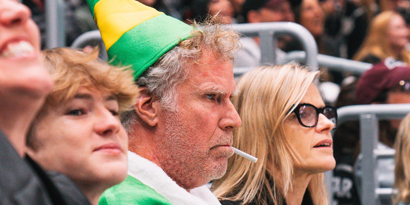 Will Ferrell dressed as Buddy the Elf at an LA Kings Hockey Game