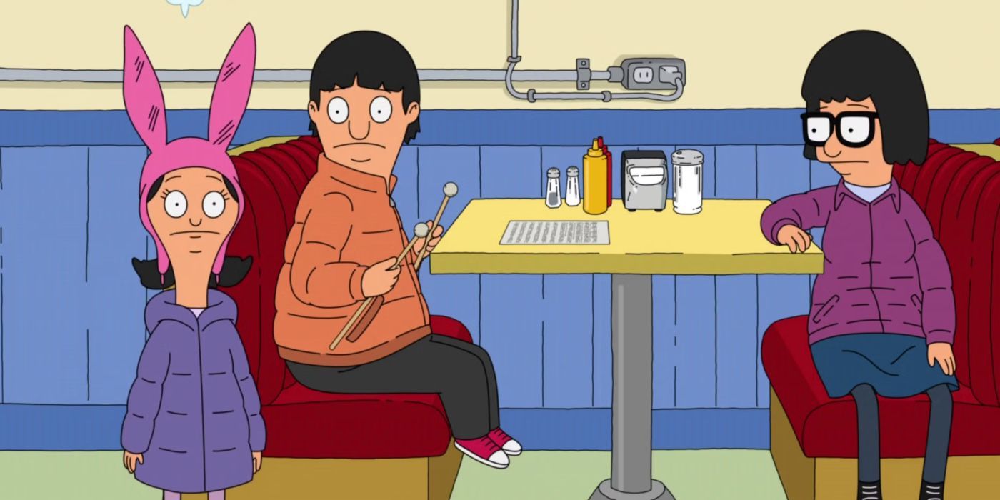 Gene (Eugene Mirman), Tina (Dan Mintz), and Louise (Kristen Schaal) in Bob's Burgers